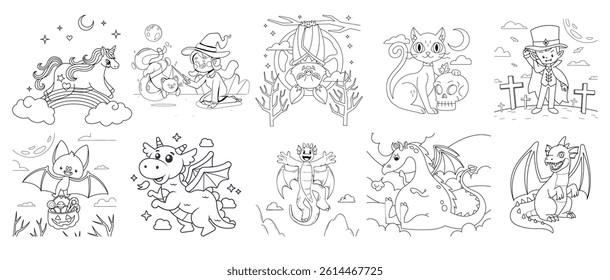 Coloring page. 10 Book coloring page bundle.