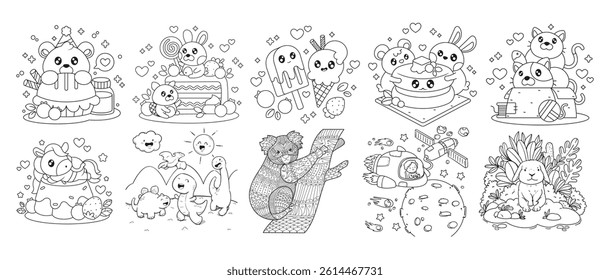 Coloring page. 10 Book coloring page bundle.