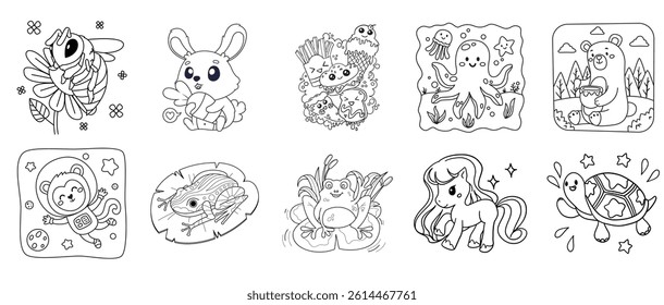 Coloring page. 10 Book coloring page bundle.