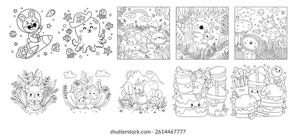 Coloring page. 10 Book coloring page bundle.