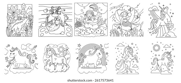 Coloring page. 10 Book coloring page bundle.