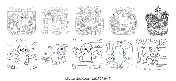 Coloring page. 10 Book coloring page bundle.