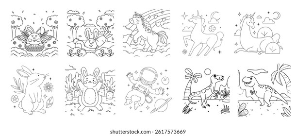 Coloring page. 10 Book coloring page bundle.