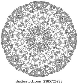 Coloring page - 309, hand drawn, vector. Mandala 252, ethnic, swirl pattern, object isolated on white background.