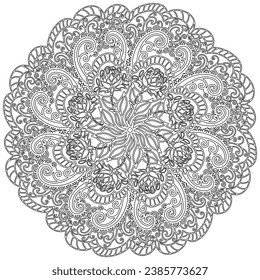 Coloring page - 314, hand drawn, vector. Mandala 257, ethnic, swirl pattern, object isolated on white background.