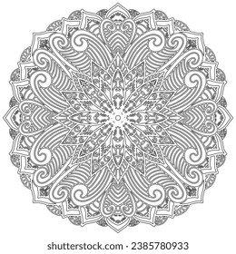 Coloring page - 316, hand drawn, vector. Mandala 259, ethnic, swirl pattern, object isolated on white background.