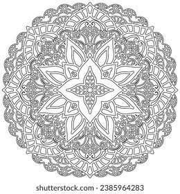 Coloring page - 319, hand drawn, vector. Mandala 262, ethnic, swirl pattern, object isolated on white background.