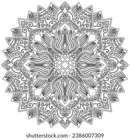 Coloring page - 322, hand drawn, vector. Mandala 265, ethnic, swirl pattern, object isolated on white background.