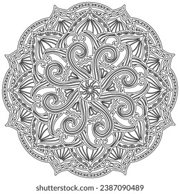 Coloring page - 335, hand drawn, vector. Mandala 278, ethnic, swirl pattern, object isolated on white background.