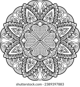Colorante página 339, dibujado a mano, vector. Mandala 282, étnico, patrón giratorio, objeto aislado en fondo blanco.