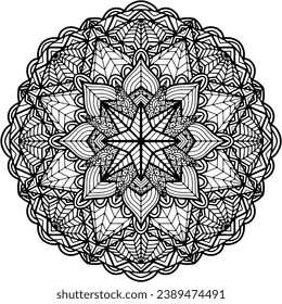Coloring page 342, hand drawn, vector. Mandala 285, ethnic, swirl pattern, object isolated on white background.