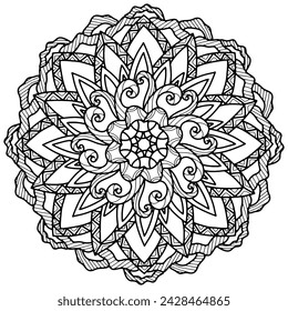 Coloring page 361, hand drawn, vector. Mandala 304, ethnic, swirl pattern, object isolated on white background.	