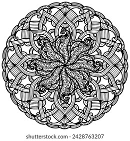 Coloring page 363, hand drawn, vector. Mandala 306, ethnic, swirl pattern, object isolated on white background. svg