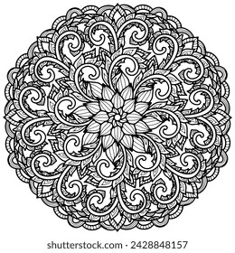 Coloring page 367, hand drawn, vector. Mandala 310, ethnic, swirl pattern, object isolated on white background.
