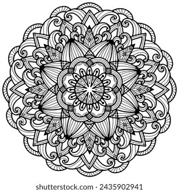 Coloring page 371, hand drawn, vector. Mandala 314, ethnic, swirl pattern, object isolated on white background.