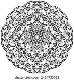 Dibujado a mano, Vector, página para colorear 377. Mandala 320, étnico, patrón de remolino, objeto aislado sobre fondo blanco.