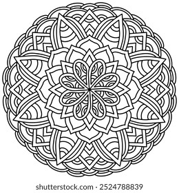 Coloração página 380, desenhado à mão, vetor. Mandala 323, étnico, padrão de espiral, objeto isolado no fundo branco.