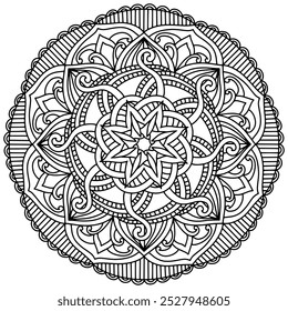 Coloring page 388, hand drawn, vector. Mandala 331, ethnic, swirl pattern, object isolated on white background.