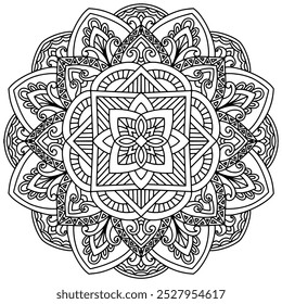 Coloring page 389, hand drawn, vector. Mandala 332, ethnic, swirl pattern, object isolated on white background.