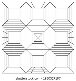 Coloring Page of 3-dimensional pattern of 9 squares in line art style, Vector art in Epz 8.