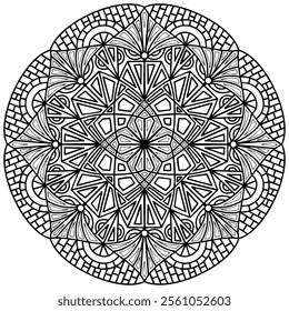 Coloring page 401, hand drawn, vector. Mandala 344, ethnic, swirl pattern, object isolated on white background.