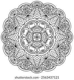 Coloring page 404, hand drawn, vector. Mandala 347, ethnic, swirl pattern, object isolated on white background.