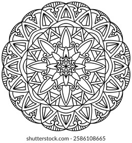 Coloring page 409, hand drawn, vector. Mandala 352, ethnic, swirl pattern, object isolated on white background.