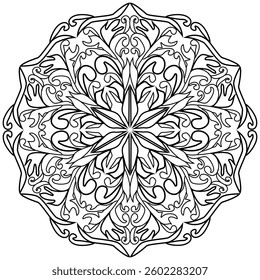 Coloring page 416, hand drawn, vector. Mandala 359, ethnic, swirl pattern, object isolated on white background.