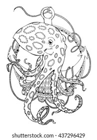 coloring page about octopus and anchor