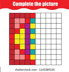 Coloring page with abstract geometric pattern. Educational game for children. Drawing printable activity, learning symmetry for toddlers and kids