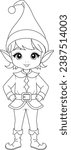 Coloring page a adorable Christmas elve.