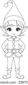 Coloring page a adorable Christmas elve.