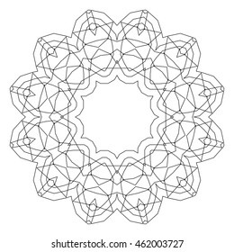 Coloring page for adult, anti stress coloring and other decoration. Round decorative geometric pattern. Lace circle design template. Abstract mono line background. Mandala illustration