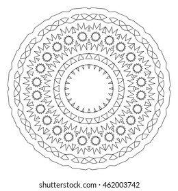 Coloring page for adult, anti stress coloring and other decoration. Round decorative geometric pattern. Lace circle design template. Abstract mono line background. Mandala illustration