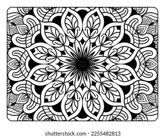 Coloring page for adult, coloring book page with floral mandala pattern art, adult mandala coloring page for relaxation