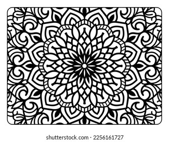 Coloring page for adult, coloring book page with floral mandala pattern art, adult mandala coloring page for relaxation