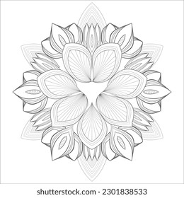 Coloring page for adult with decorative flowers in monochrome isolated on white background