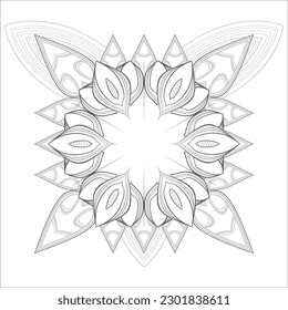 Coloring page for adult with decorative flowers in monochrome isolated on white background