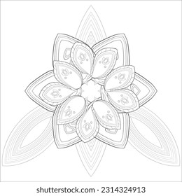 Coloring page for adult with decorative flowers in monochrome isolated on white background