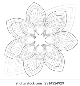 Coloring page for adult with decorative flowers in monochrome isolated on white background