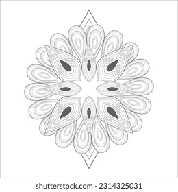 Coloring page for adult with decorative flowers in monochrome isolated on white background