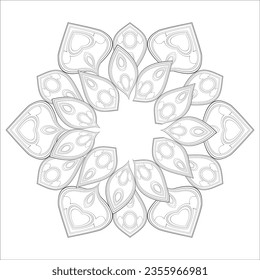 Coloring page for adult with decorative flowers in monochrome isolated on white background