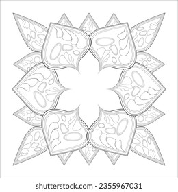 Coloring page for adult with decorative flowers in monochrome isolated on white background