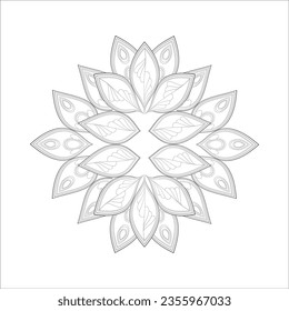 Coloring page for adult with decorative flowers in monochrome isolated on white background