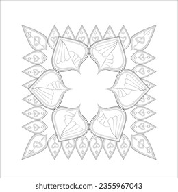 Coloring page for adult with decorative flowers in monochrome isolated on white background