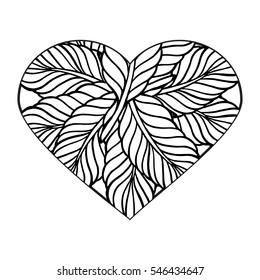 Coloring page for adult and older children. Bohemian Love Heart. Design element for Valentine`s day card.