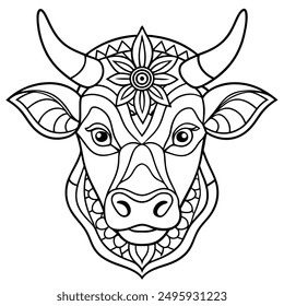 coloring page for adults cattle face mandala