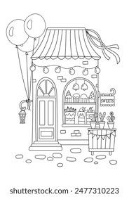 Coloring Page For Adults And Children - Cafe Confectionery Coloring Book For Stress Relief