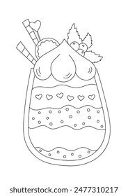 Coloring Page For Adults And Children Features Dessert In A Glass, Providing A Stress-Relieving Coloring Book Experience