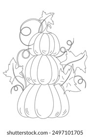 Coloring Page For Adults And Children Features Three Pumpkins Stacked On Top Of Each Other